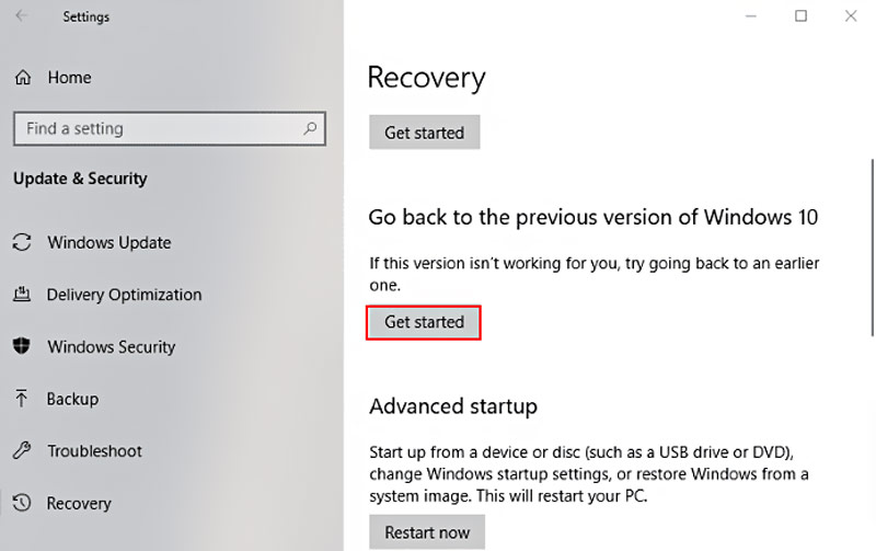 Restaurar o Windows 10 para uma versão anterior