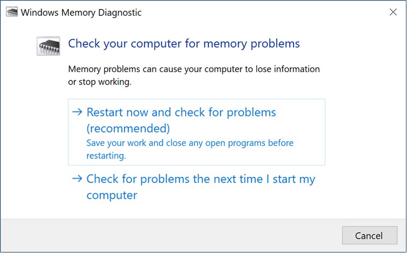 Execute o Diagnóstico de Memória do Windows