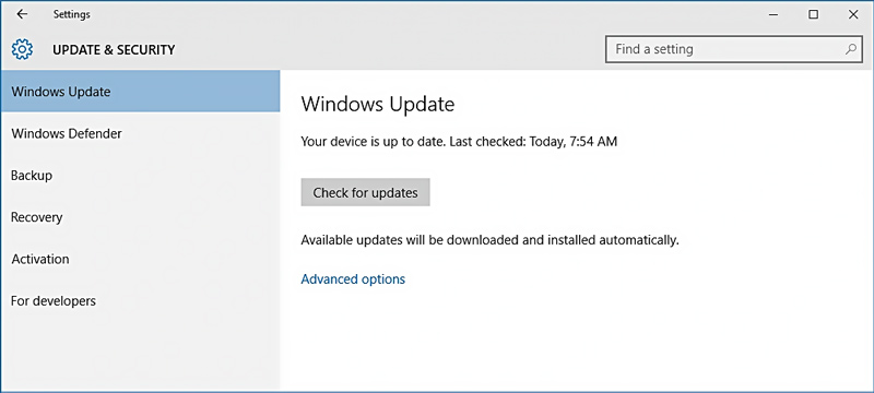 Verificação de atualizações do Windows