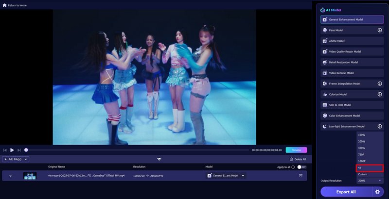 Escolha a resolução e o formato