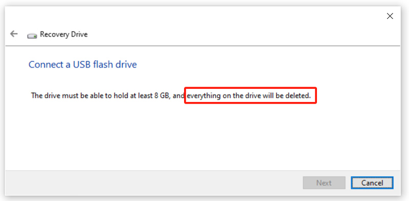 Conecte a unidade USB para criar o disco de recuperação do Windows 10
