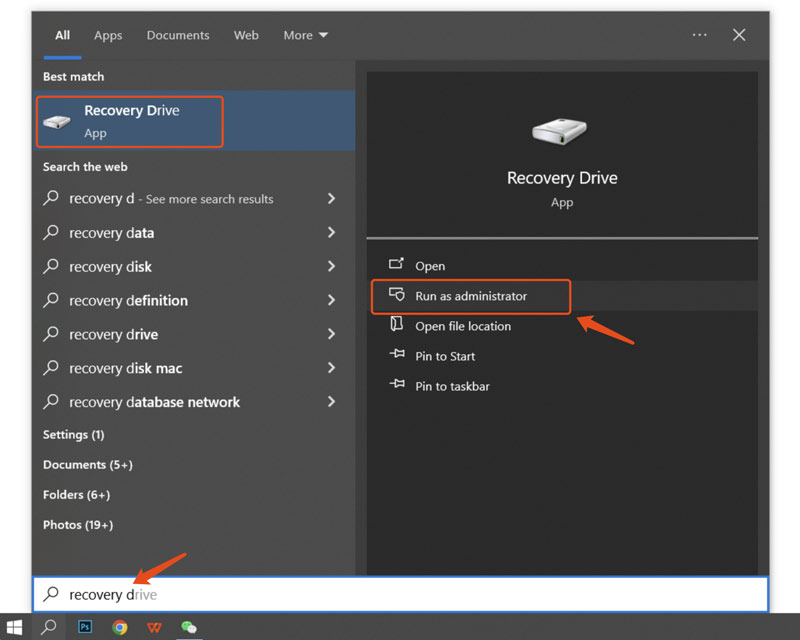Aplicativo de unidade de recuperação do Windows 10