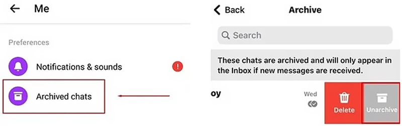 Encontre mensagens do Messenger em conversas arquivadas.
