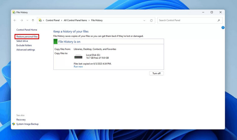 Restaurar arquivo pessoal