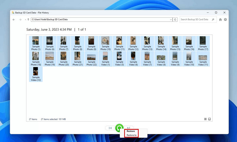 Restaurar com o botão direito