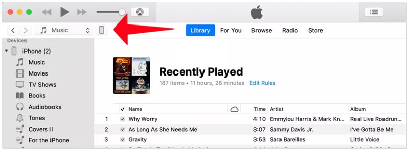 Localize o ícone do dispositivo no iTunes