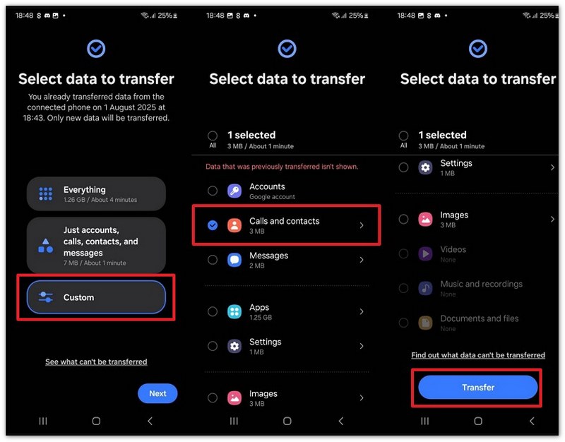 Transferir chamadas e contatos de um dispositivo Samsung para outro.