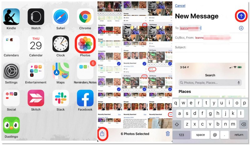 Transferir fotos por e-mail