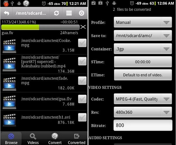 ASF para MPEG em telefones Android