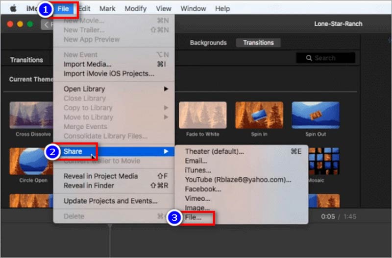 iMovie Selecione arquivo para compartilhar