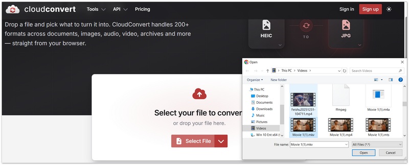 Cloudconvert Carregar Arquivo MKV