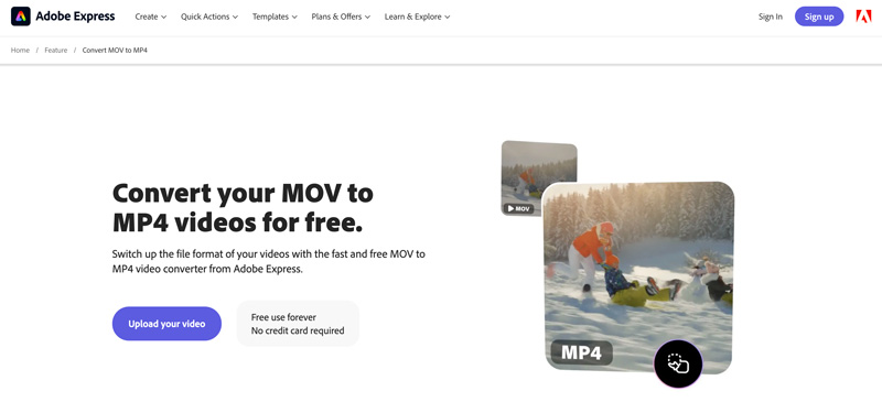 Página do conversor online de MOV para MP4 do Adobe Express