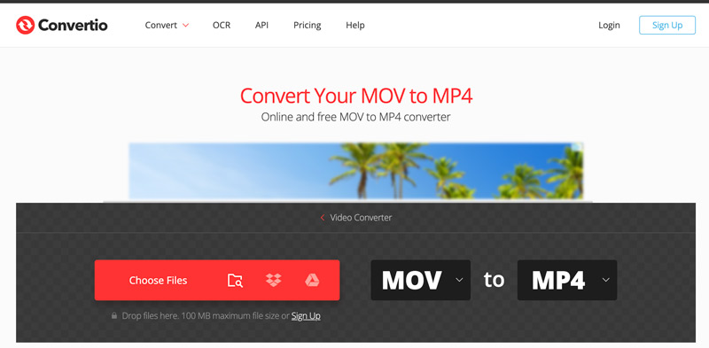 Página de conversão de MOV para MP4 da Convertio Online