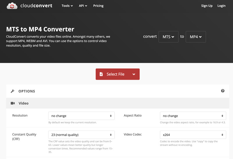 Conversor CloudConvert MTS para MP4