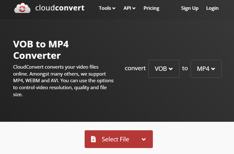 CloudConvert Selecione arquivo VOB para MP4