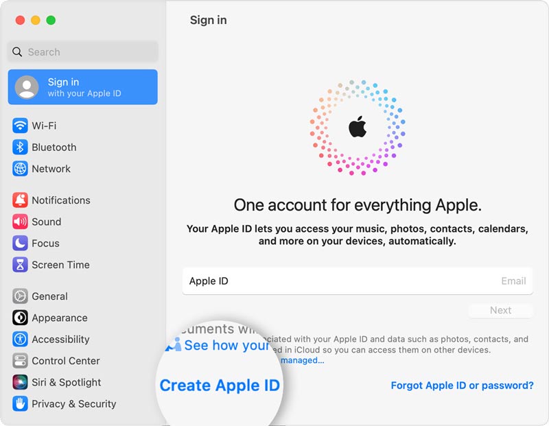 Crie um ID Apple no Mac