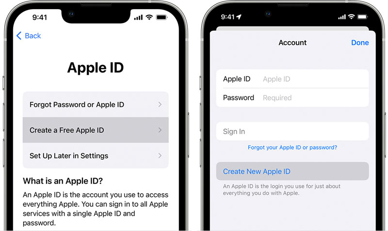 Crie um ID Apple durante a configuração e na App Store