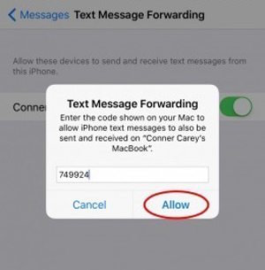 Insira o código para transferir iMessages do iPhone para o Mac