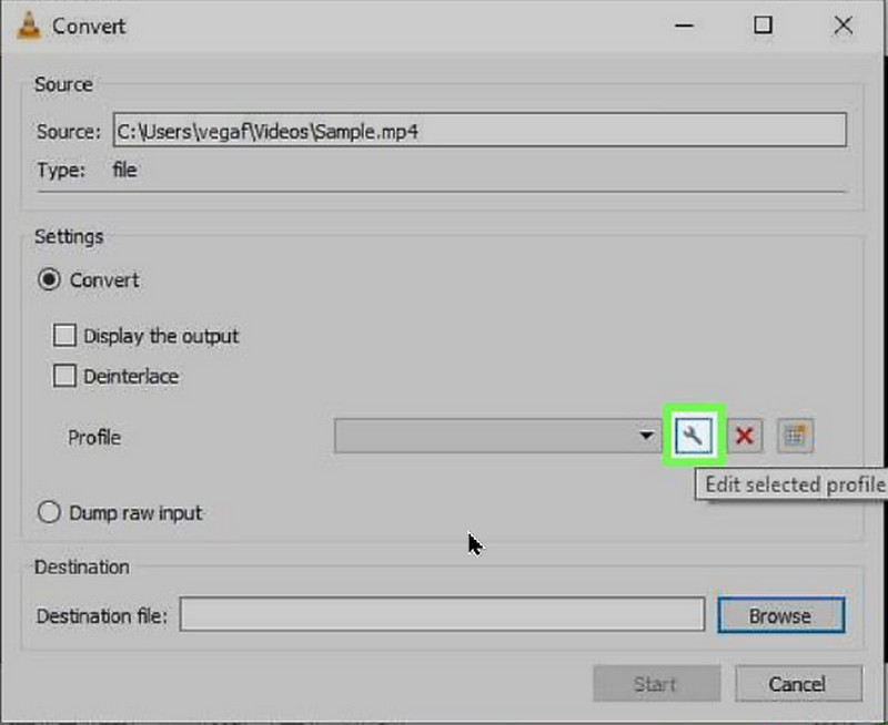 Botão de chave inglesa VLC