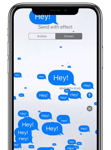 iPhone x envia mensagem com animação de eco de efeito