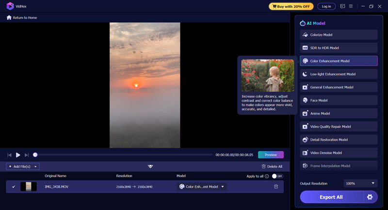 Correção de cores por IA usando Vidhex