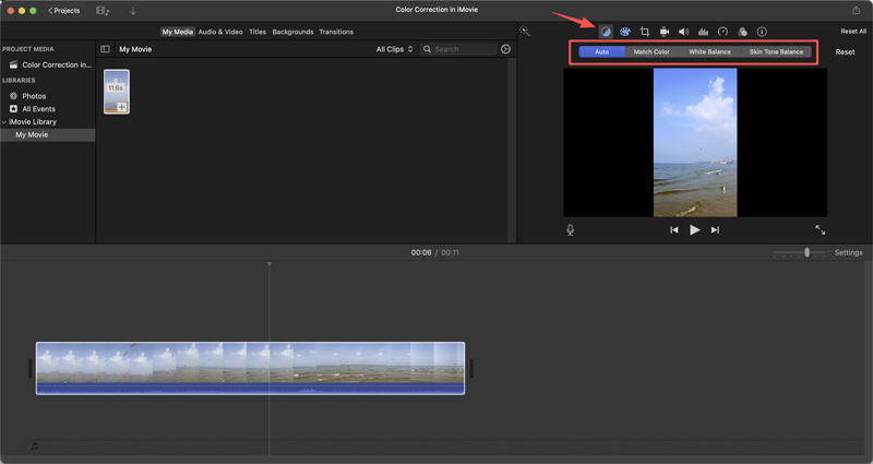 Correção de cor no iMovie - Equilíbrio de cores