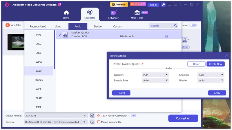 Selecione o formato WAV