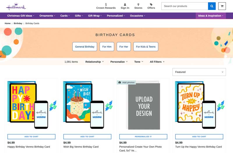Hallmark faz cartões de aniversário virtuais online