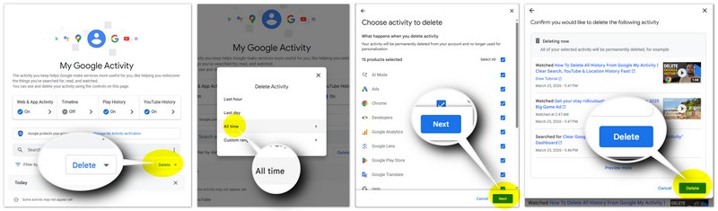 Limpar histórico do Google em Minha atividade