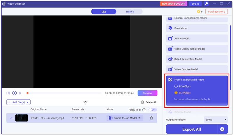 Selecione o modelo de interpolação de quadros