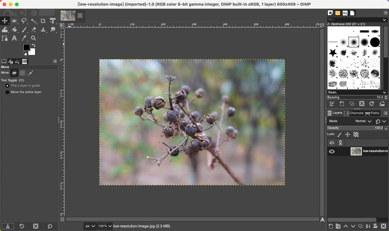 Adicionar imagem de baixa resolução ao GIMP