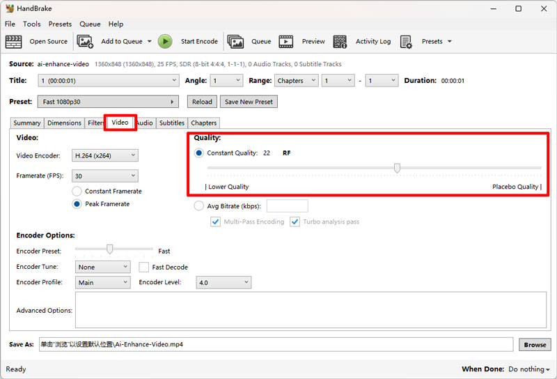 Ajuste a melhor configuração de RF para aumentar a resolução no Handbrake.