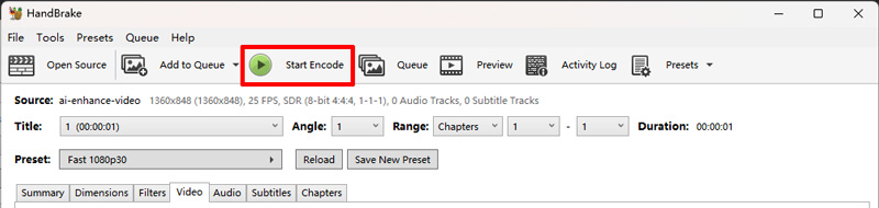Inicie o Upscale no Handbrake