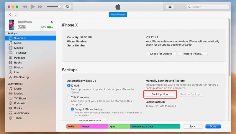 Faça backup do iPhone no iTunes no Mac