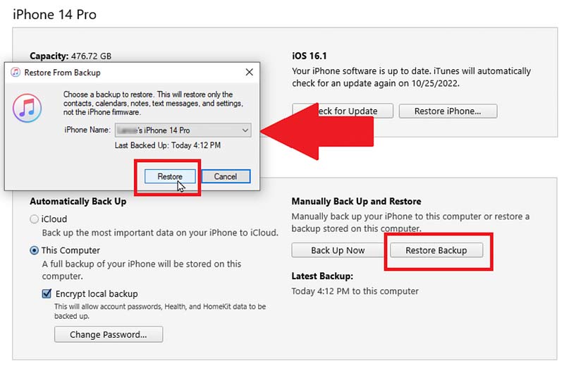 Restaure o iPhone 14 do backup do iTunes