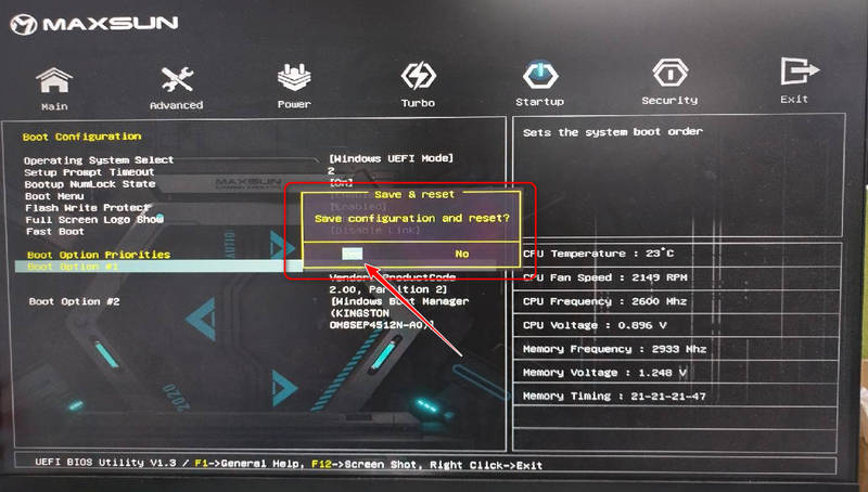 Configuração de salvamento do BIOS