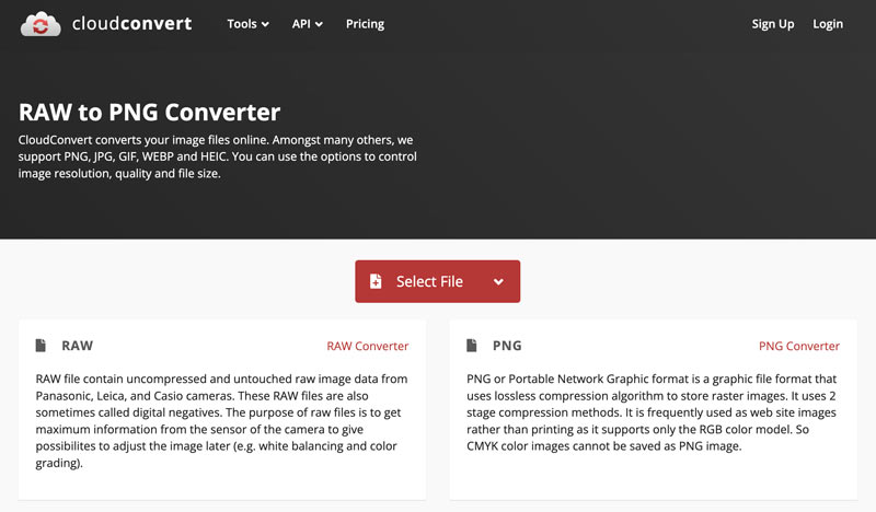 CloudConvert RAW para PNG on-line