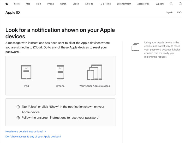 Notificação da Apple para redefinir a senha do ID Apple