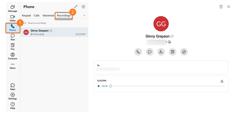 Gerenciar gravações de chamadas no RingCentral