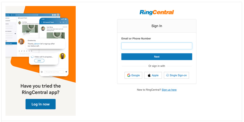 Entrar na conta RingCentral