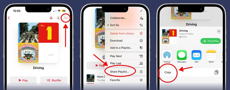 Compartilhe sua playlist do Apple Music no aplicativo.