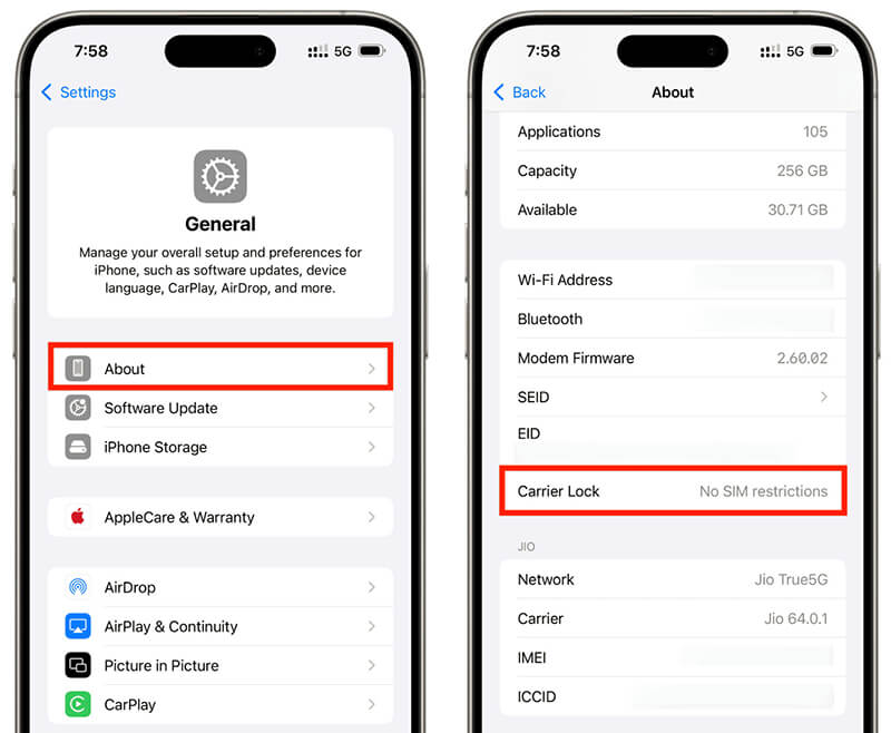 Verificar status da operadora do iPhone