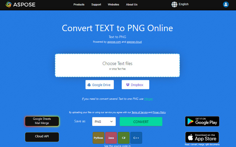 Aspose Converter TXT para PNG