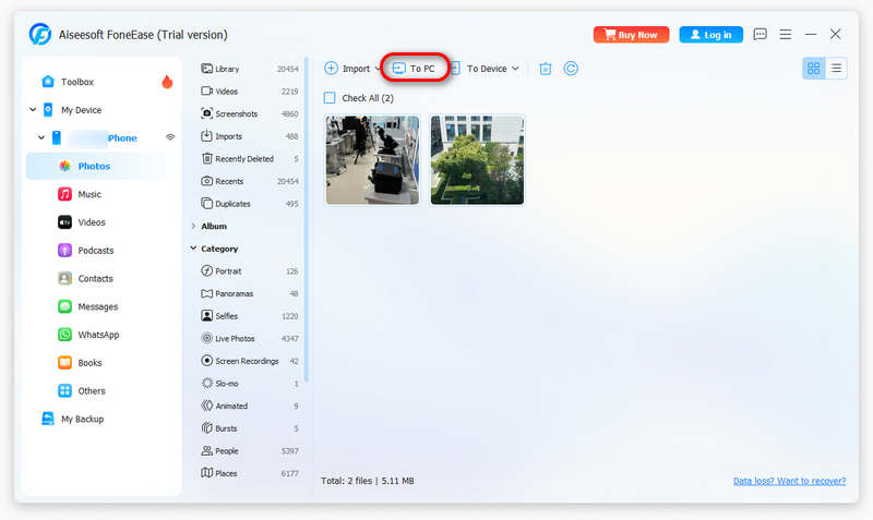 Transfira do iPhone para o PC com o Foneease.