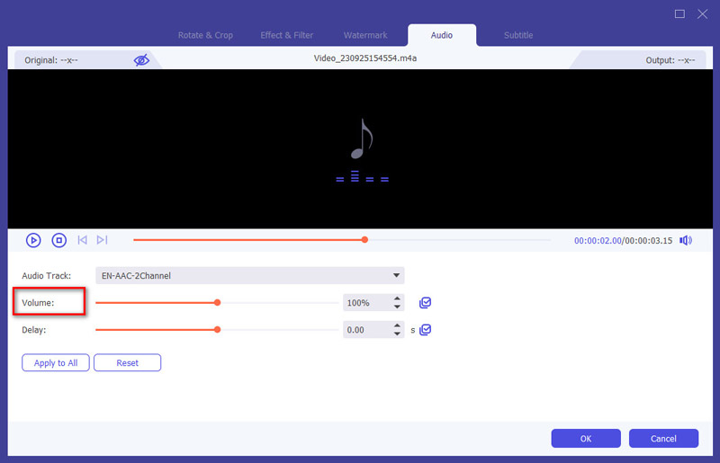 Ajustar o volume de áudio M4A