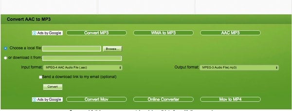 Converter arquivo AAC em arquivos de conversão on-line MP3