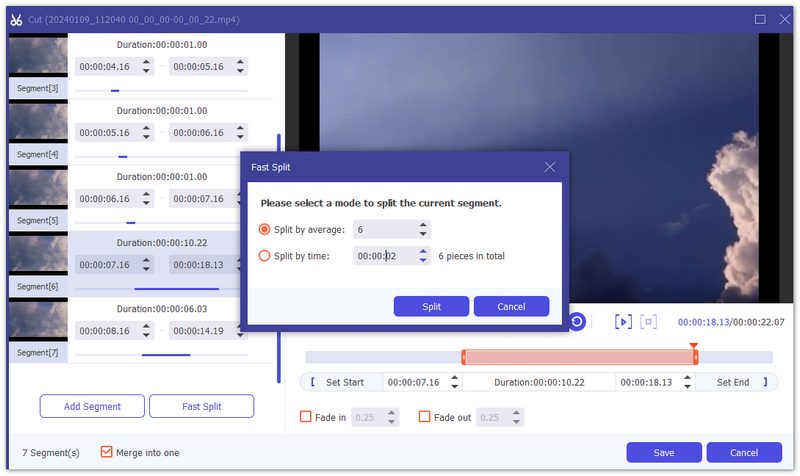 Dividir por seções ou duração