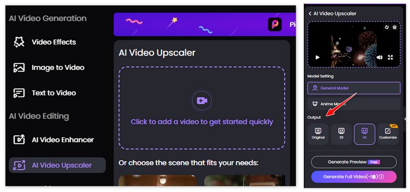 Adicione vídeos e faça o upscaling para vídeos HD no Picwand.